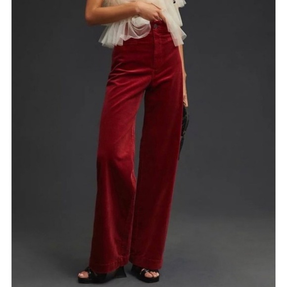 Anthropologie Pants - Anthropologie Maeve Colette Velvet Corduroy Wide Leg Pants 31 Red Full Length